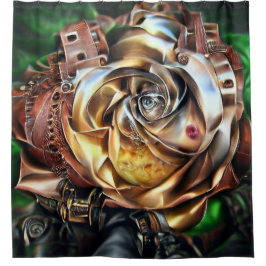 Steampunk Roos met surrealistisch gezicht - Mechan Douchegordijn
