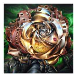 Steampunk Roos met surrealistisch gezicht - Mechan Foto Afdruk