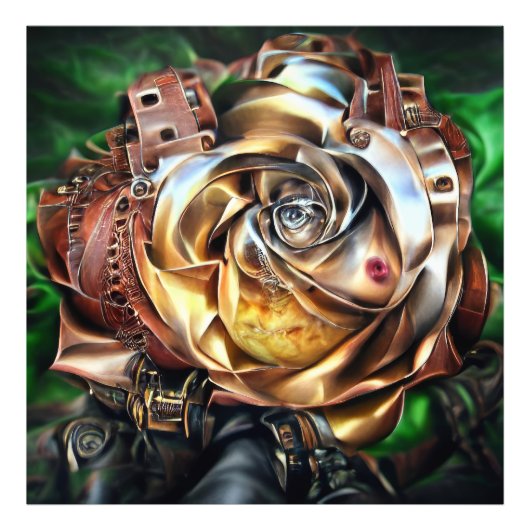Steampunk Roos met surrealistisch gezicht - Mechan Foto Afdruk (Voorkant)