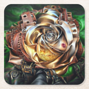 Steampunk Roos met surrealistisch gezicht - Mechan Kartonnen Onderzetters