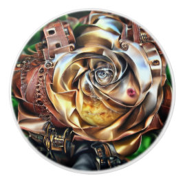Steampunk Roos met surrealistisch gezicht - Mechan Keramische Knop