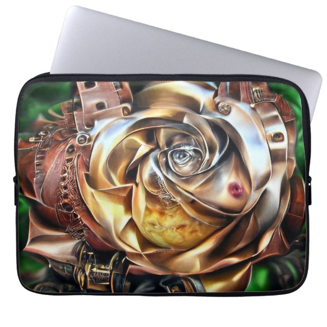 Steampunk Roos met surrealistisch gezicht - Mechan Laptop Sleeve (Voorkant)