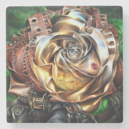 Steampunk Roos met surrealistisch gezicht - Mechan Stenen Onderzetter