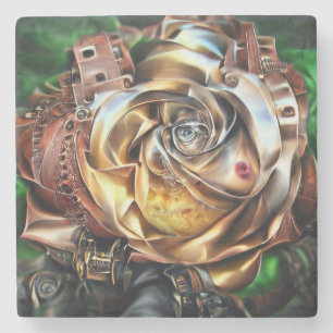 Steampunk Roos met surrealistisch gezicht - Mechan Stenen Onderzetter