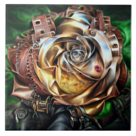 Steampunk Roos met surrealistisch gezicht - Mechan Tegeltje