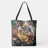 Steampunk Roos met surrealistisch gezicht - Mechan Tote Bag (Achterkant)