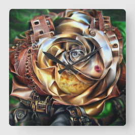 Steampunk Roos met surrealistisch gezicht - Mechan Vierkante Klok
