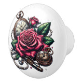 Steampunk Rose, Metal Key and Pocket Watch Keramische Knop (Rechts)
