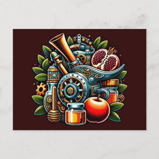 Steampunk Rosh Hashanah Briefkaart (Voorkant)