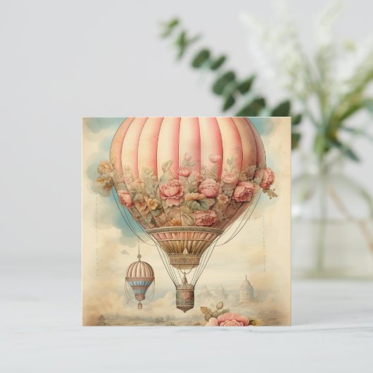  Steampunk Roze Bloemen Hete Luchtballon (Staand voorkant)