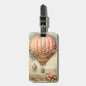  Steampunk Roze Bloemen Hete Luchtballon Bagagelabel (Voorkant verticaal)