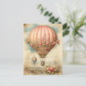  Steampunk Roze Bloemen Hete Luchtballon Briefkaart (Staand voorkant)