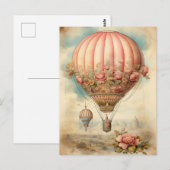  Steampunk Roze Bloemen Hete Luchtballon Briefkaart (Voorkant / Achterkant)