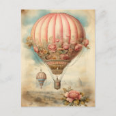  Steampunk Roze Bloemen Hete Luchtballon Briefkaart (Voorkant)