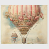 Steampunk Roze Bloemen Hete Luchtballon Cadeaupapier (Vlak)