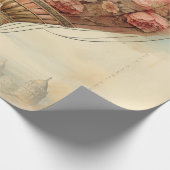 Steampunk Roze Bloemen Hete Luchtballon Cadeaupapier (Hoek)