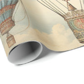 Steampunk Roze Bloemen Hete Luchtballon Cadeaupapier (Rol Hoek)