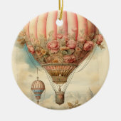  Steampunk Roze Bloemen Hete Luchtballon Keramisch Ornament (Voorkant)