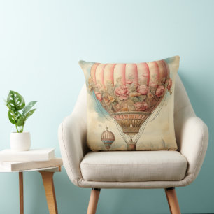 Steampunk Roze Bloemen Hete Luchtballon Kussen