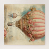  Steampunk Roze Bloemen Hete Luchtballon Legpuzzel (Horizontaal)