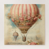 Steampunk Roze Bloemen Hete Luchtballon Legpuzzel (Verticaal)