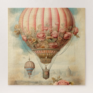  Steampunk Roze Bloemen Hete Luchtballon Legpuzzel