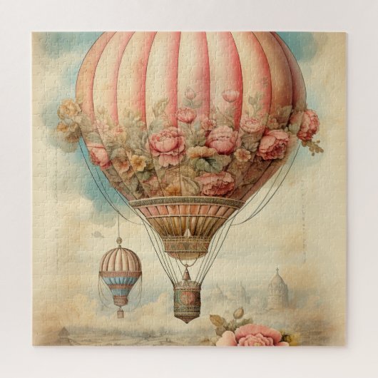  Steampunk Roze Bloemen Hete Luchtballon Legpuzzel (Verticaal)