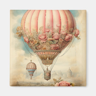 Steampunk Roze Bloemen Hete Luchtballon Magneet