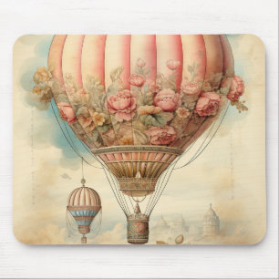  Steampunk Roze Bloemen Hete Luchtballon Muismat