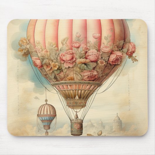Steampunk Roze Bloemen Hete Luchtballon Muismat (Voorkant)