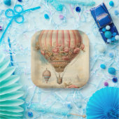  Steampunk Roze Bloemen Hete Luchtballon Papieren Bordje (Feest)