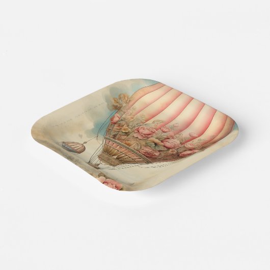  Steampunk Roze Bloemen Hete Luchtballon Papieren Bordje (Gebogen)