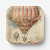  Steampunk Roze Bloemen Hete Luchtballon Papieren Bordje (Voorkant)