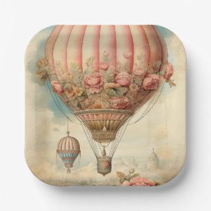  Steampunk Roze Bloemen Hete Luchtballon Papieren Bordje
