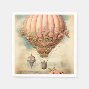 Steampunk Roze Bloemen Hete Luchtballon Servet