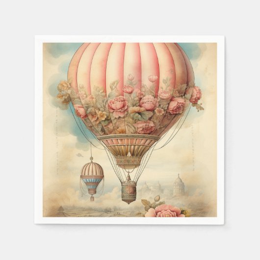  Steampunk Roze Bloemen Hete Luchtballon Servet (Voorkant)