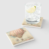 Steampunk Roze Bloemen Hete Luchtballon Stenen Onderzetter (Zijkant)