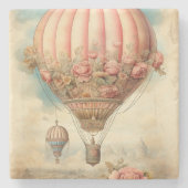 Steampunk Roze Bloemen Hete Luchtballon Stenen Onderzetter (Voorkant)