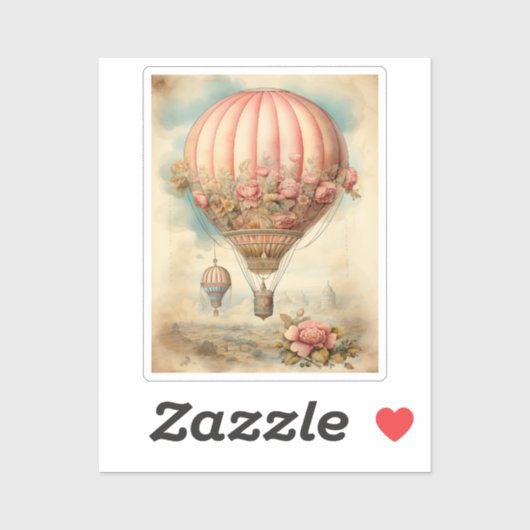 Steampunk Roze Bloemen Hete Luchtballon Sticker (Vel)