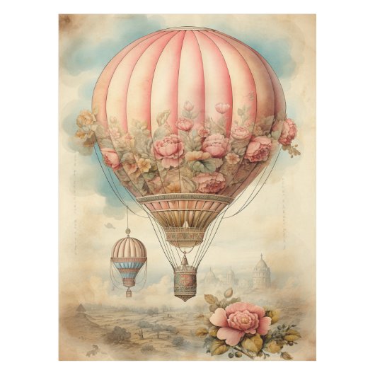  Steampunk Roze Bloemen Hete Luchtballon Tafelkleed (Voorkant)