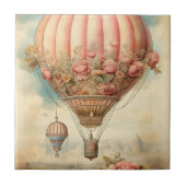  Steampunk Roze Bloemen Hete Luchtballon Tegeltje (Voorkant)