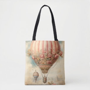  Steampunk Roze Bloemen Hete Luchtballon Tote Bag