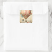 Steampunk Roze Bloemen Hete Luchtballon Vierkante Sticker (Tas)