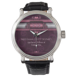 Steampunk, roze hart met monogram naamplaat horloge