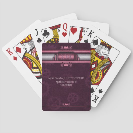 Steampunk, roze hart met monogram naamplaat pokerkaarten (Achterkant)