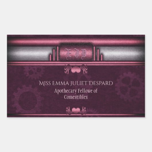 Steampunk, roze hart met monogram naamplaat rechthoekige sticker (Voorkant)