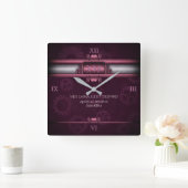 Steampunk, roze harten en tandwielen, monogram vierkante klok (Huis)