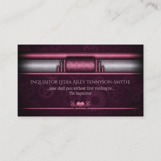 Steampunk, roze harten en tandwielen, monogram visitekaartje (Voorkant)
