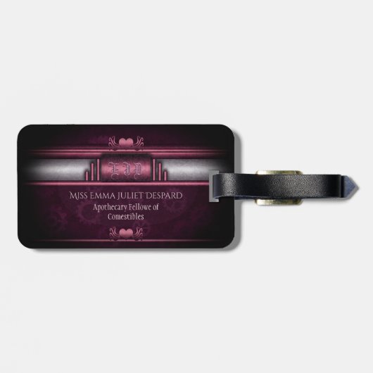 Steampunk, roze harten in tandwielen met monogram bagagelabel (Achterkant horizontaal)