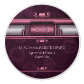 Steampunk, roze harten in tandwielen met monogram keramische knop (Voorkant)